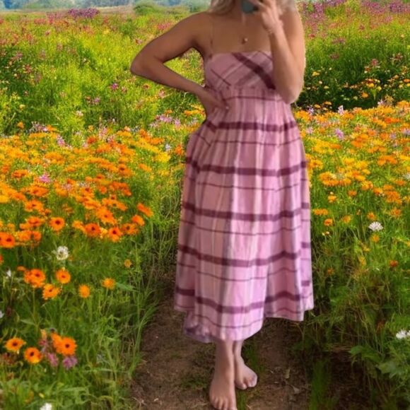 Anthropologie Maeve Linen Pleated-Waist Hanky-Hem Midi Dress linen large - Picture 11 of 13